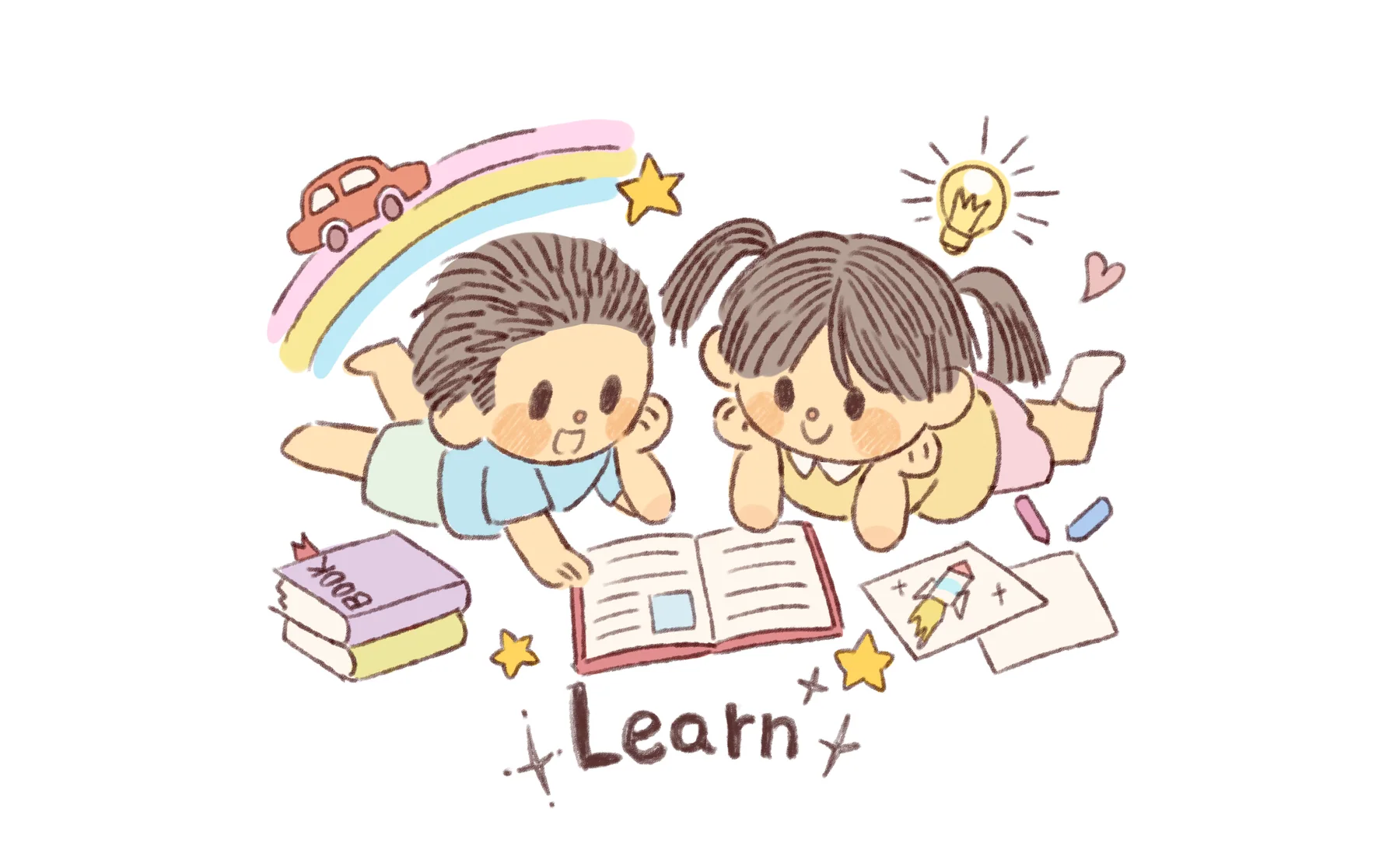 Child-drawn illustration representing Learn