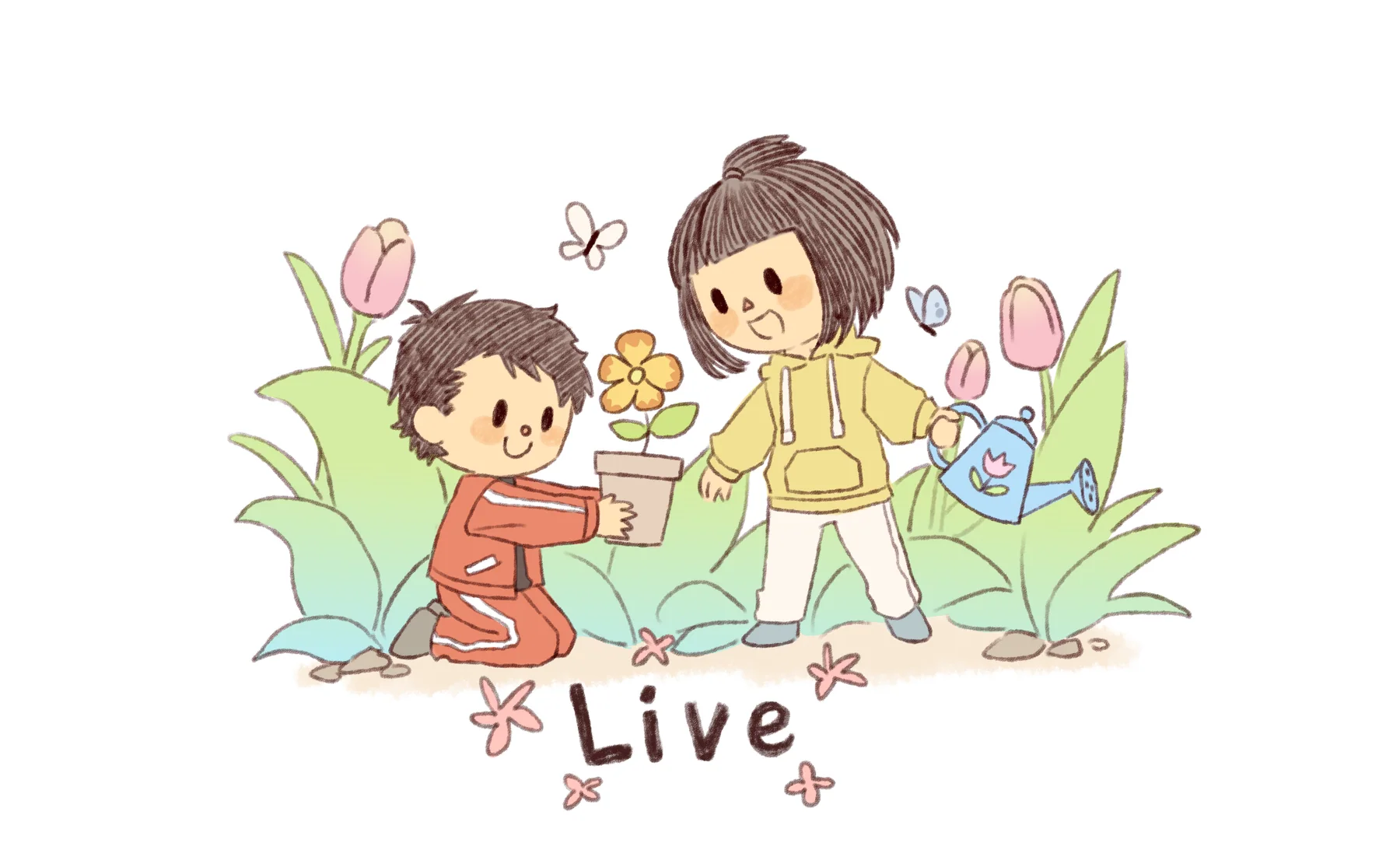 Child-drawn illustration representing Live